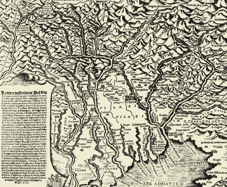 mappa del Friuli, La vera descrizione del friuli realizzata da Giovanni Andrea Valvassori detto il Guadagnino a Venezia nel 1553.